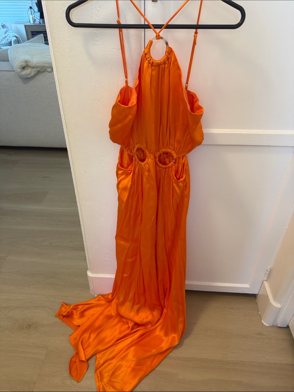Elliatt Vibrant Orange Satin Halter Slip Dress